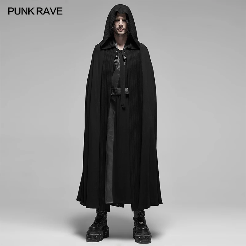Панк RAVE Мужская Черная однотонная полосатая хлопковая ткань Длинный плащ