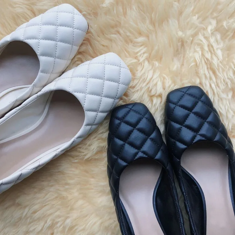 

Spring 2020 new style with square head and plaid upper for ladies single shoe with thick and shallow mouth Mary Jane shoes