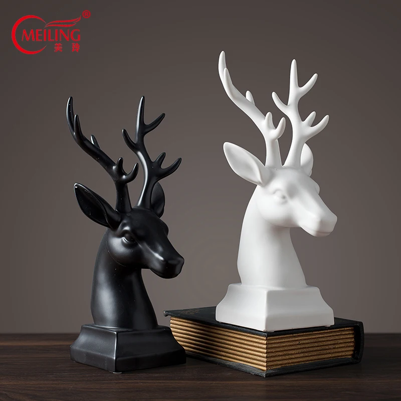 

Фарфоровая статуя с головой оленя, скульптура ручной работы, керамический лось, орнамент для дома, Настольная полка для отеля, бара, рестора...