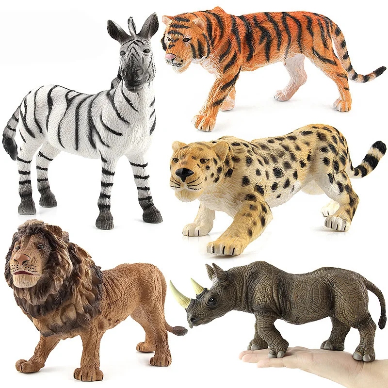

Tiger/Lion/Rhinoceros/Zebra Animal Figure Collectible Toys Wild Animal Action Figures Kids Plastic Cement Toys