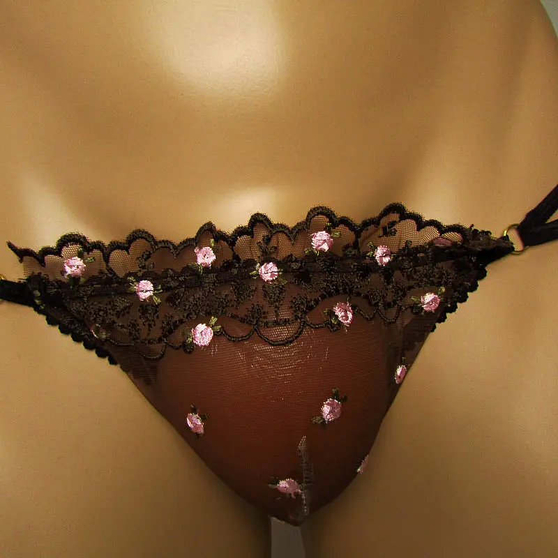 Мужские кружевные трусики Sissy прозрачные танга с низкой посадкой фиолетового
