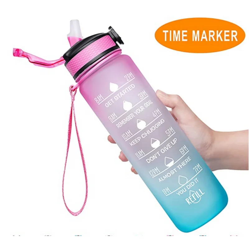 

1000Ml Leakproof BPA Free Drinking Water Bottle with Time Marker & Straw Ensure You Drink Enough Water for Fitness Outdoor Gym
