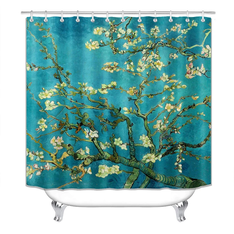 

Shower Curtain, Bathroom Curtains Accessories-Cherry blossoms,Blue Night,Decorations