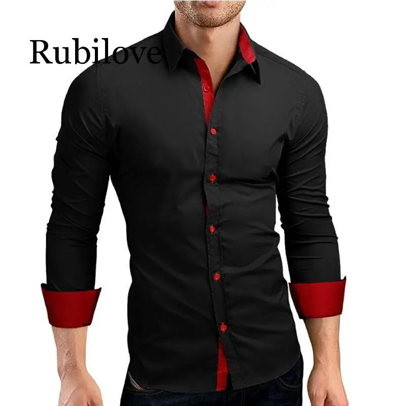 

Men Shirt Brand 2019 Male High Quality Long Sleeve Shirts Casual Hit Color Slim Fit Black Man Dress Shirts 4XL