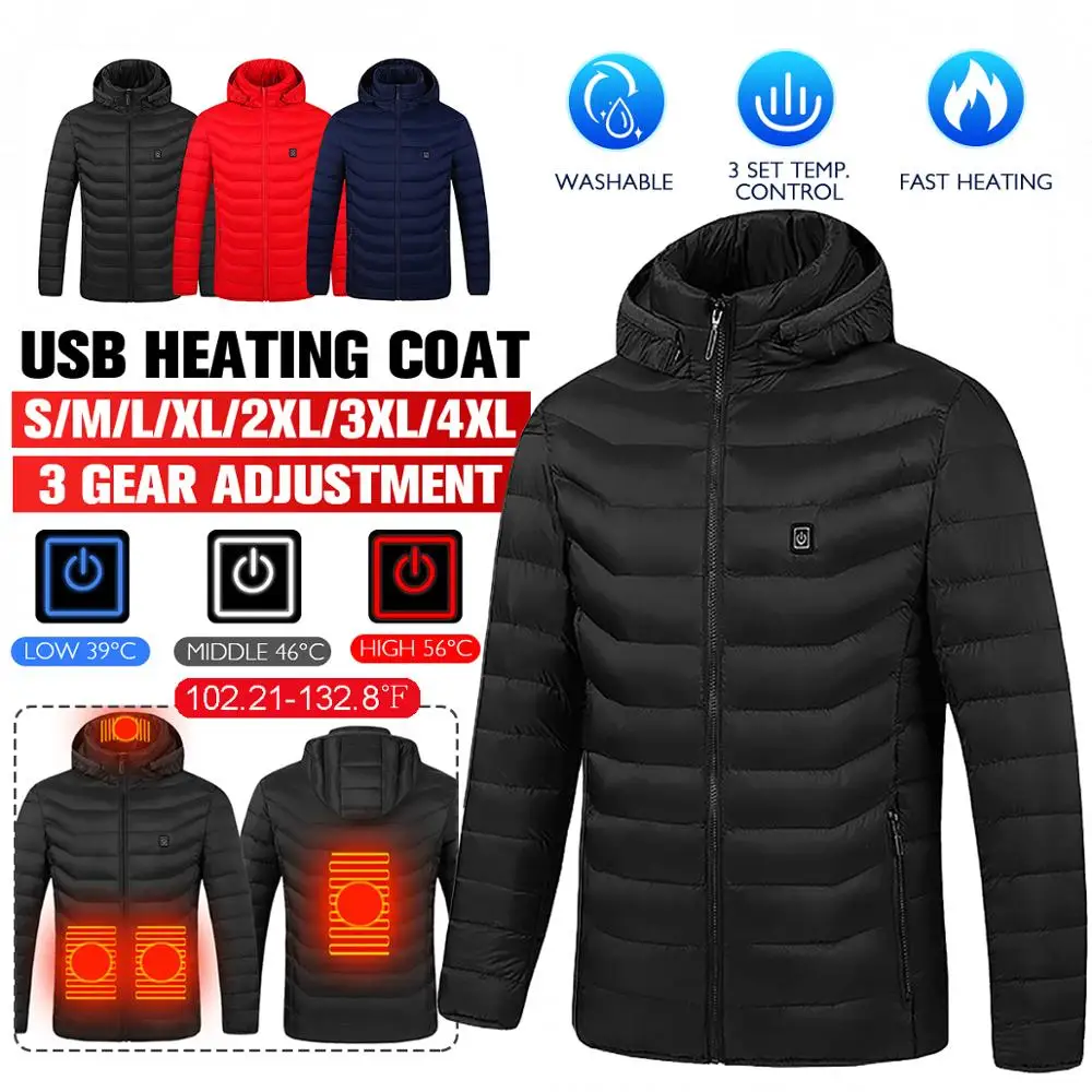 

3 Gear Thermostatic Unisex USB Electric Heated Jackets Heat Coat Warm Hooded Jacket Coat Infrared Outdoor Heating Long Sleeve