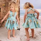Детское модное платье с открытой спиной, кружевной комбинезон с цветочным принтом, детское платье, летний сарафан, t5