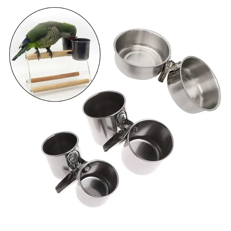 Попугай клетка еда чашка подачи воды птицы питьевой нержавеющей стали двойные