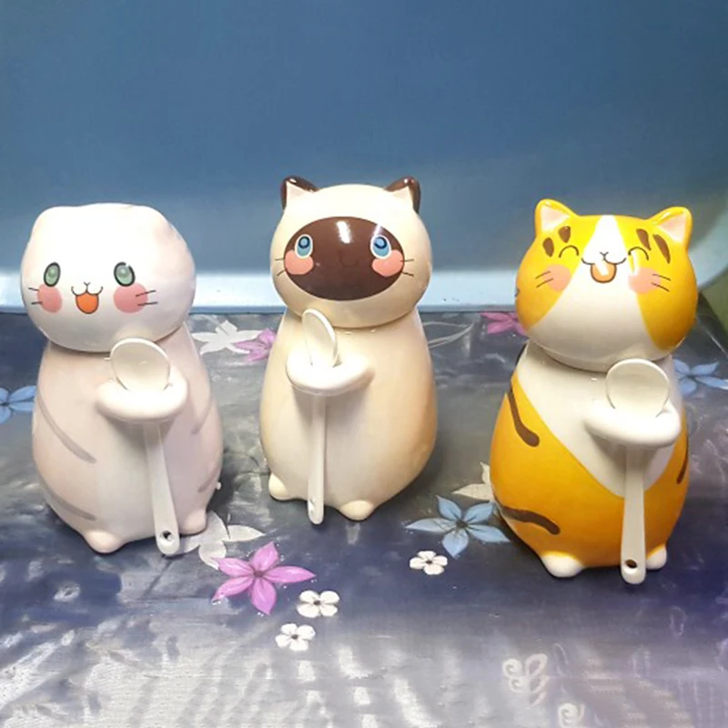 1 шт. Новый 300 мл милый кот керамика Кофе кружка с ложкой творческий ручная роспись