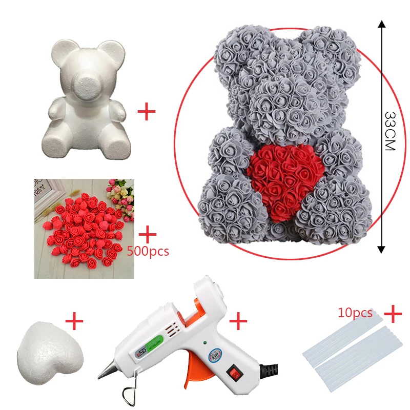 1 шт. 20 см/35 см форма из пенопласта с розовым медведем DIY искусственный цветок розы