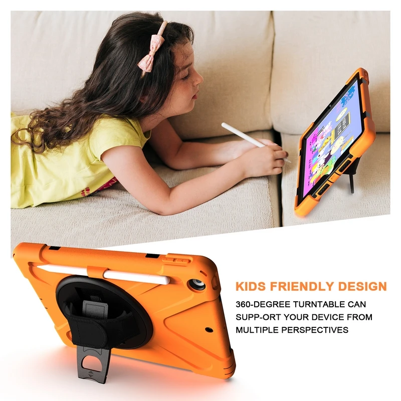 

Premium Armor Shockproof Hand Shoulder Strap Case for Apple iPad 10.2 2019 Kickstand Hybrid Kids Cover with Pencil Holder+Gifts