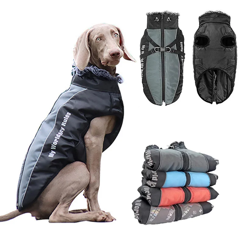 

Big Dog Coat Waterproof Dog Clothes Autumn Winter Vest Warm Fur Collar Pet Jacket Clothes for French Bulldog Wilma Large Dogs