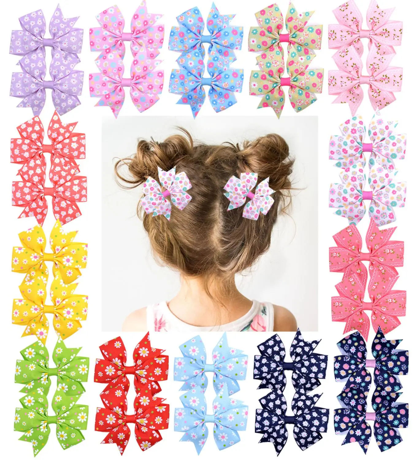 

20Piece/lot Printed Flower Hair Bows Clip For Girls Grosgrain Ribbon Hair Clip Hairgrips Barrettes Hair Accessories 039