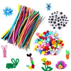 Помпоны-палочки радужного цвета, шары, глаза для детей, художественные игрушки для рукоделия, блестящие стебли, плюшевые палочки, Обучающие товары для творчества