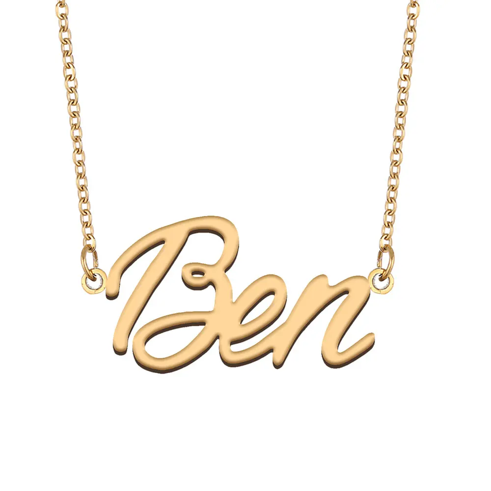

Ben Nameplate Necklace for Women Stainless Steel Jewelry Gold Plated Name Chain Pendant Femme Mothers Girlfriend Gift
