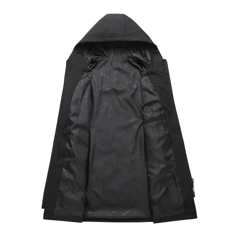 

New Spring Autumn Jacket Men Korean Fashion Hooded Jacket Outdoor Mid-long Windbreaker And Waterproof Military Coat Men M-5XL