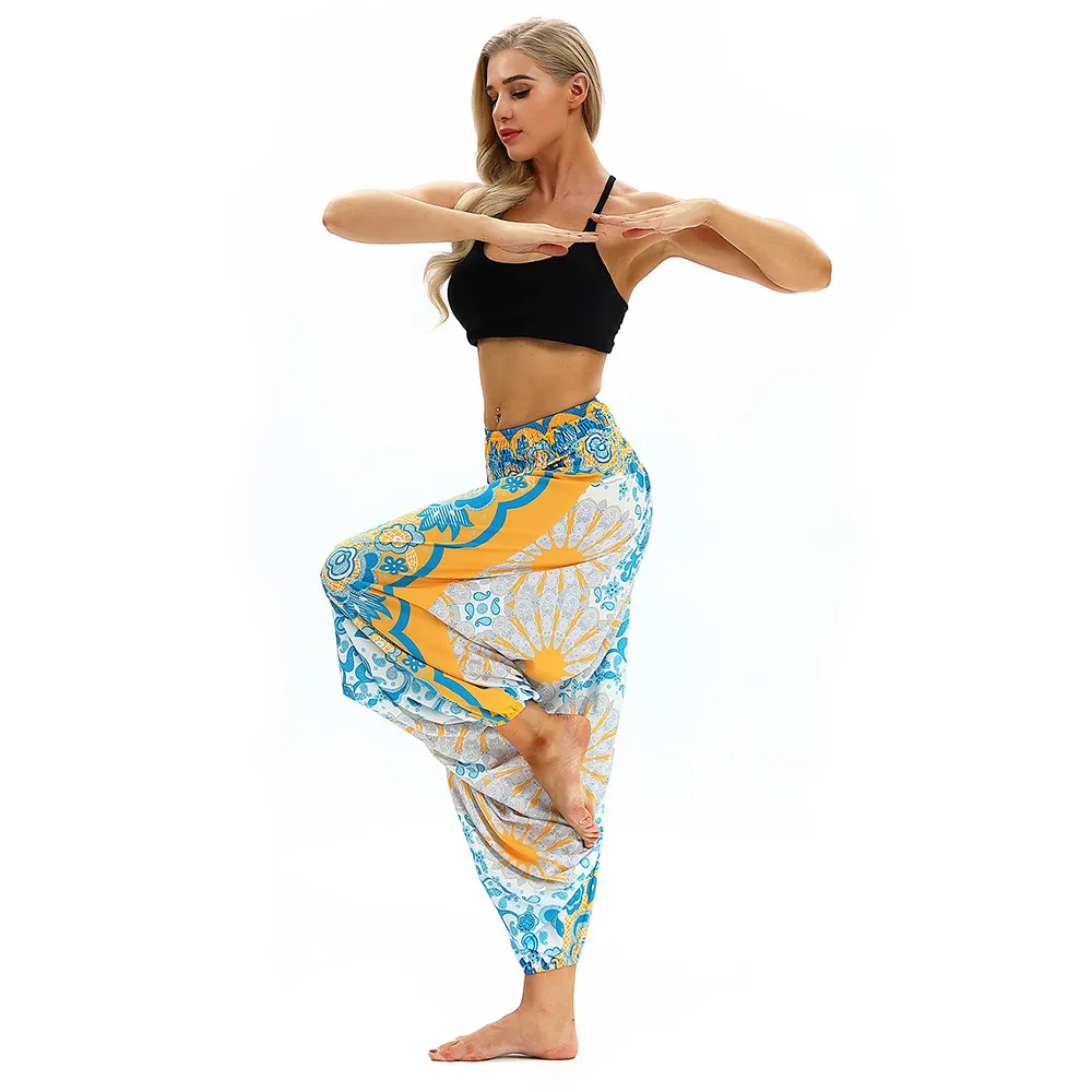 Leggings Sport Women Fitness Casual Summer Loose Yoga Trousers Baggy Boho Aladdin Jumpsuit Harem Pants Elastic Waist Yoga Pants