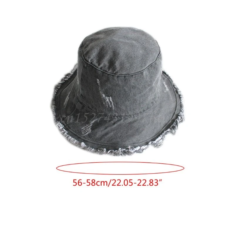 

Unisex Washed Denim Bucket Hat Vintage Distressed Tassels Brim Fisherman Cap