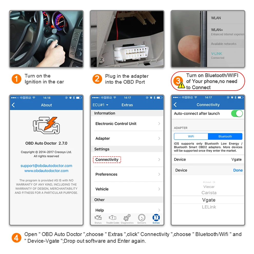 Vgate iCar2 OBDII ELM 327 Bluetooth/wifi считыватель кодов автоматический диагностический
