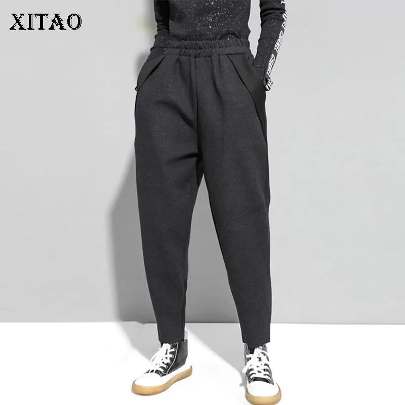 Женские брюки шаровары XITAO с высокой талией и карманами свободные на плоской