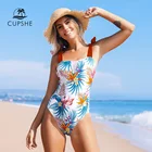 CUPSHE, на шнуровке, с открытыми плечами, Цельный купальник для женщин, сексуальная Цветочная пляжная одежда, монокини, 2022, пляжные купальные костюмы, купальники