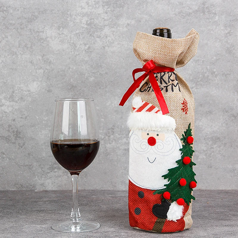 

Рождественский чехол для бутылки вина праздничный Санта-Клаус бутылка шампанского красное Рождественское украшение для стола семейный уж...