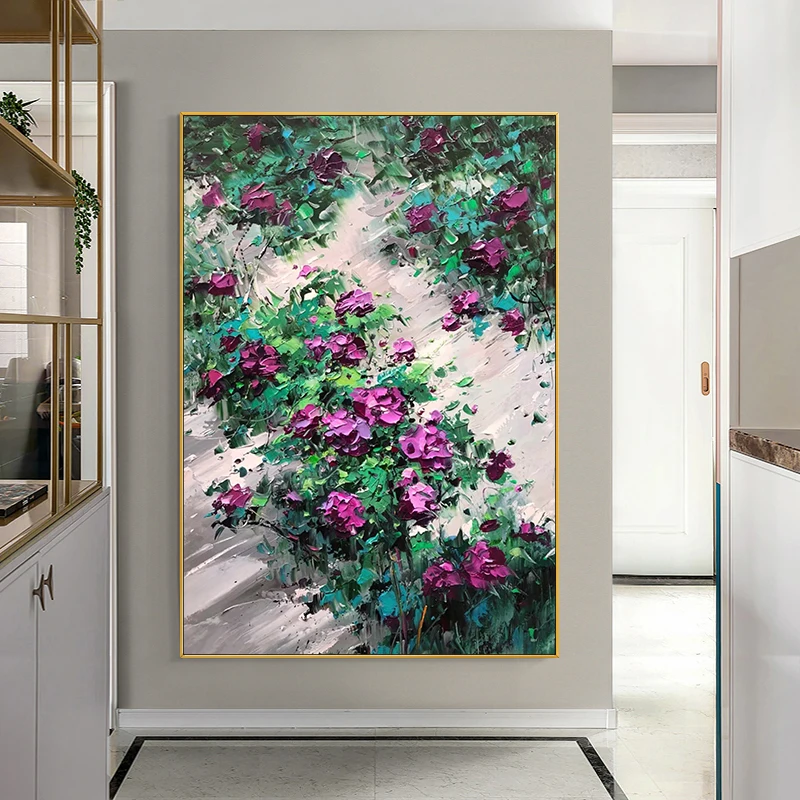 

Hand-Painted Canvas Oil Painting 3D Abstract Purple Flowers Floral Home Dining Living Room Bedroom Wall Hang Art Decor No Framed