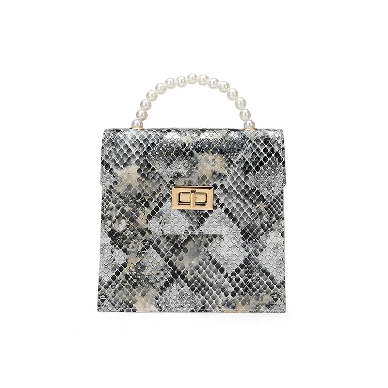 

Snake Pattern Shopping Bags New Fashion Pearl Shoulder Bag Diagonal Women Bag Chain Animal Pattern Buckle Small Square Bag