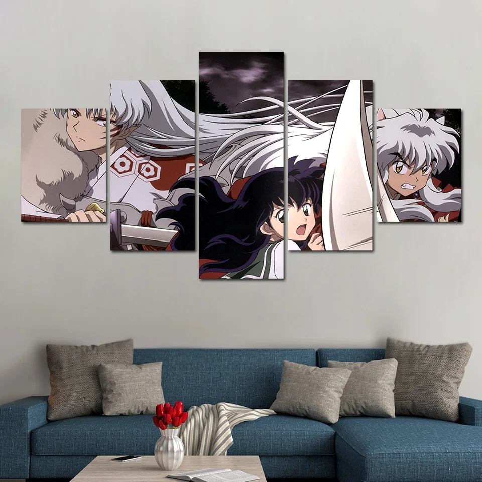 Картина на холсте домашний Декор 5 шт. InuYasha модульные аниме плакаты Современная