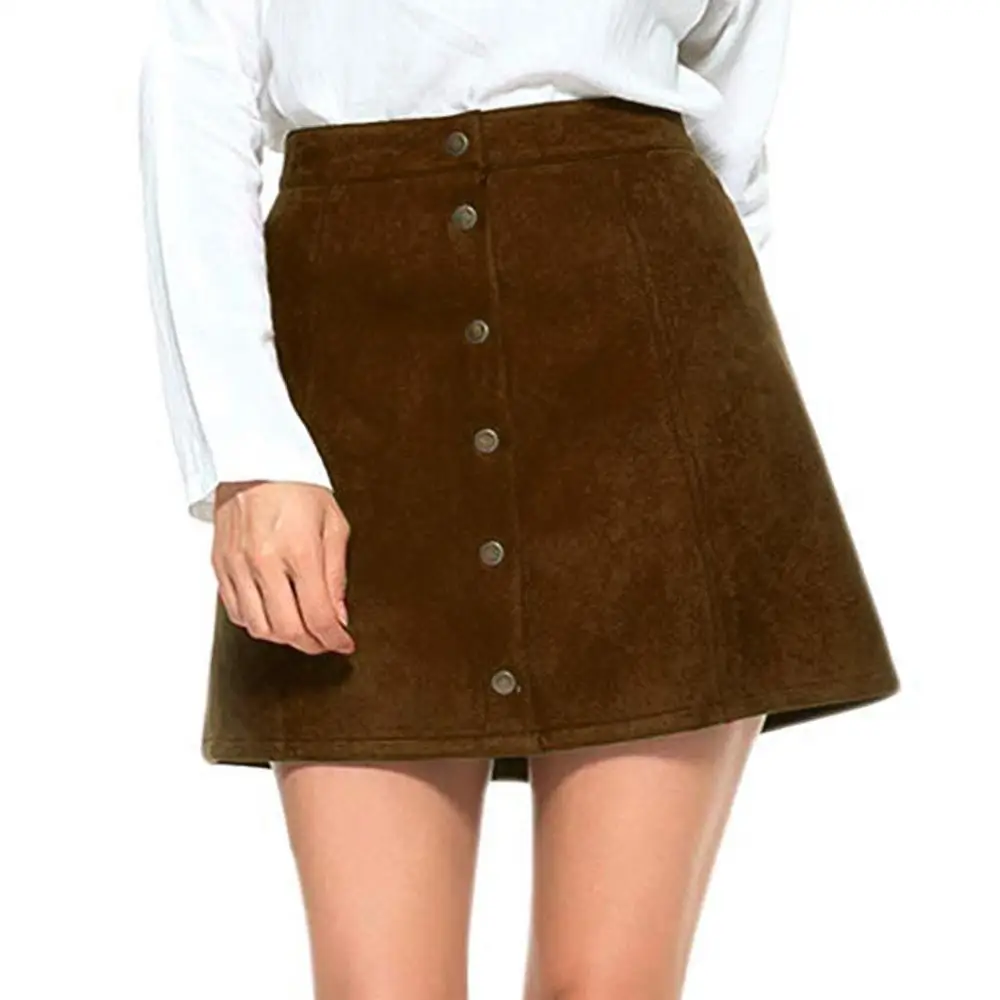 Brown Женские юбки, s 2019Top, винтажная одежда, замша, кожа, для женщин, 90 s, Ретро стиль, короткая юбка, зимняя, высокая талия, повседневная, Jupe Femme - Цвет: Brown