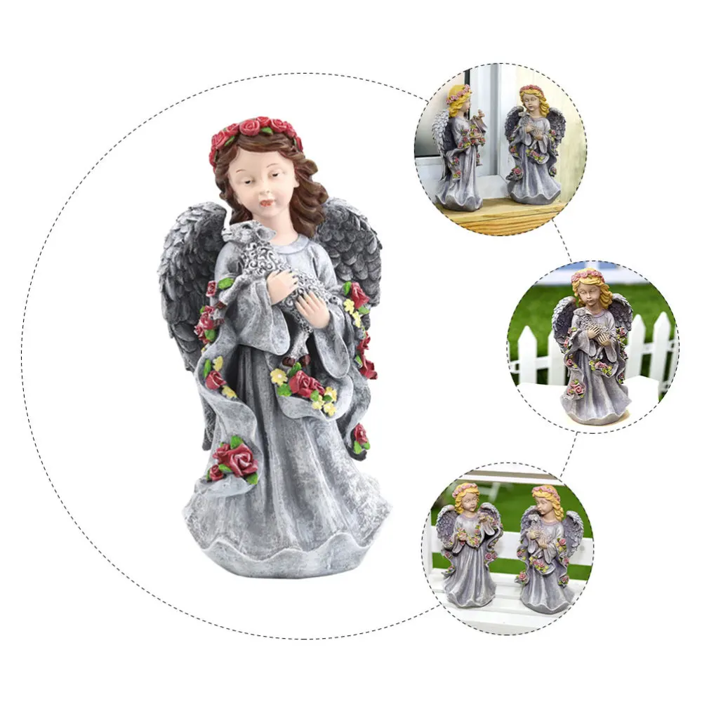 

1PC Garden Yard Angel Girl Ornament Vivid Outdoor Resin Angel Girl Adornment