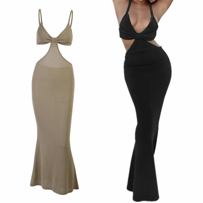 

Платье-футляр женское с открытой спиной, пикантное вечернее Макси до щиколотки, на бретельках, без рукавов, с юбкой-годе, для ночного клуба, н...