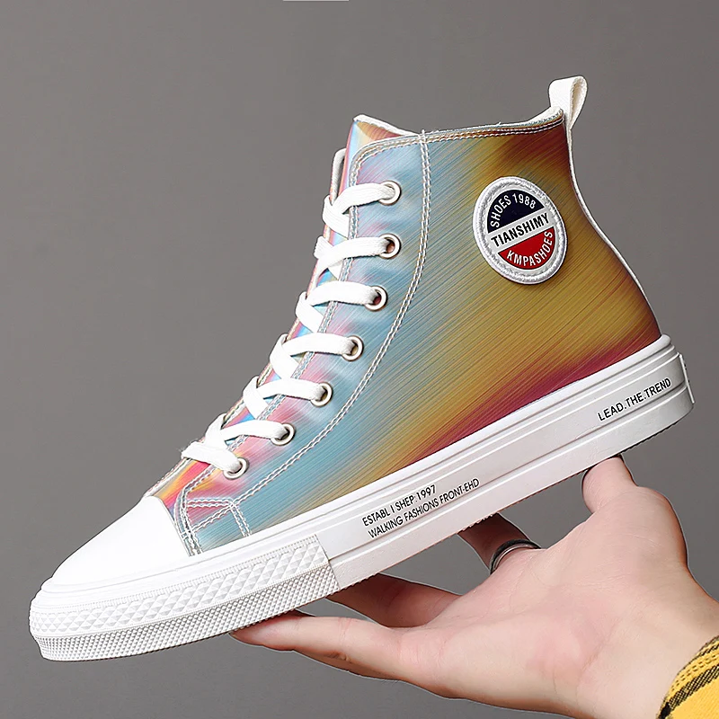 

2021 Summer Rainbow Casual Shoes Men High Top Sneakers Canvas Classic Zapatillas Colorful And Black Footwear Free Shipping