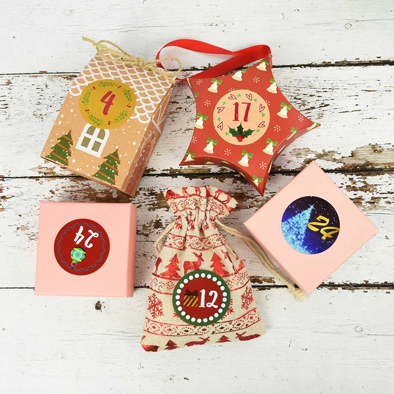 24Pcs/Lot Christmas Advent Calendar Number PVC Sealing Sticker For New Year Xmas Candy Bag Gift Box Signature Label Seal | Дом и сад