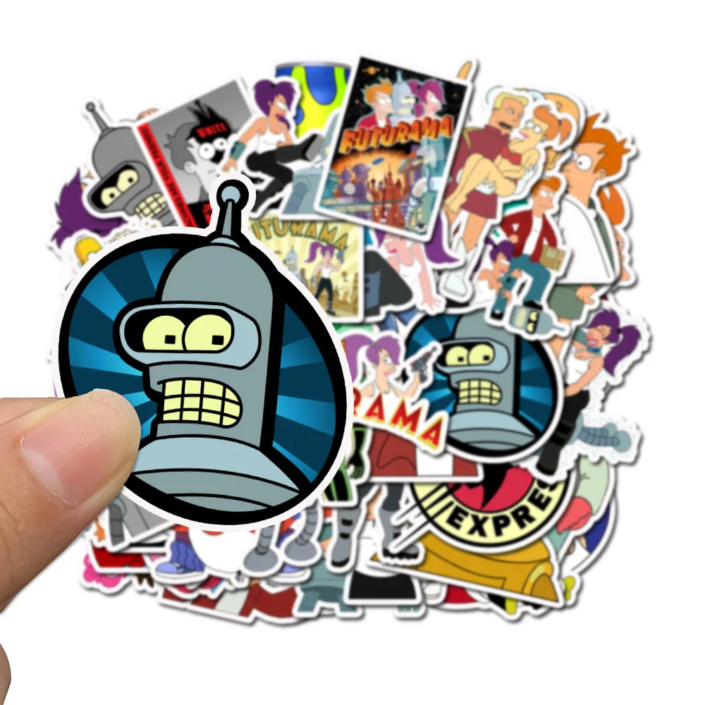 Lote de 10/50 animaciones de dibujos animados para ni&ntilde;os, pegatinas de Futurama, grafiti personalizado, equipaje decorativo, juguetes impermeables-2