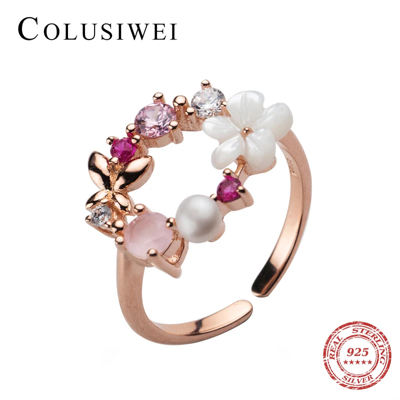 Регулируемые кольца Colusiwei на палец с бабочкой и цветком для женщин модное