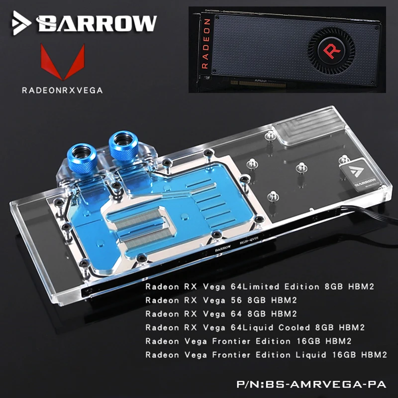 

BARROW Full Cover Graphics Card Block use for AMD Radeon RX VEGA 64 / Public Version VEGA 56 Frontier GPU Radiator Copper Block