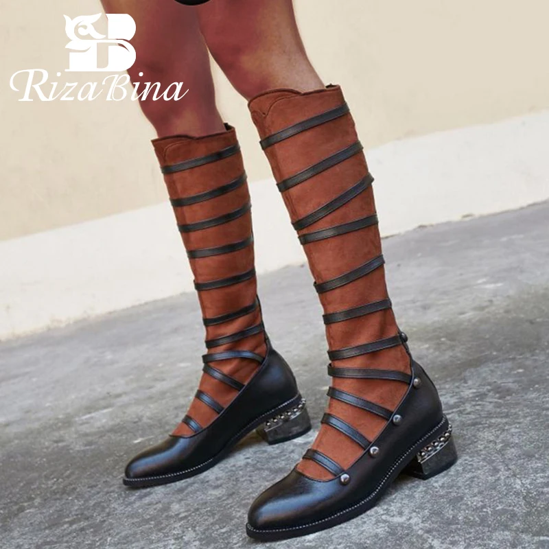 RIZABINA/женские сапоги до колена размера плюс 32-48 Новая модная теплая зимняя обувь