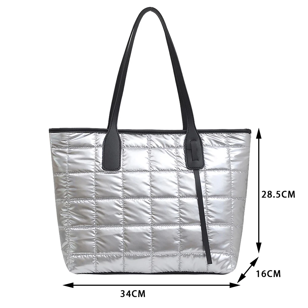 

New Winter Large Capacity Shoulder Bag For Women 2021 Space Pad Cotton Tote Bags Daily Solid Color Waterproof Down Handbags