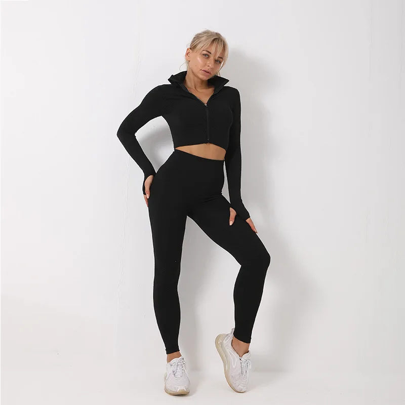 

Women's Yoga Clothing Suit Autumn and Winter New Knitting Hip-lifting Waist Elastic Tight-fitting Fitness Three-piece Suit