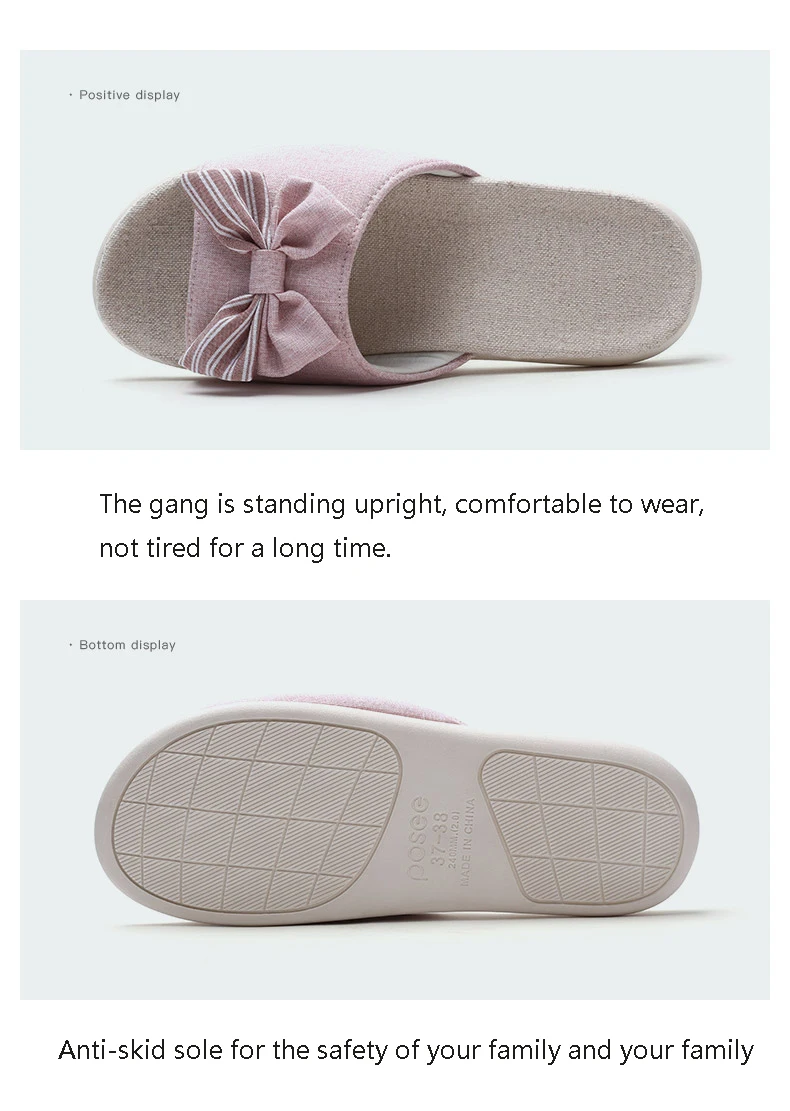 POSEE/Новинка Женские хлопковые и льняные тапочки Модные домашние в полоску