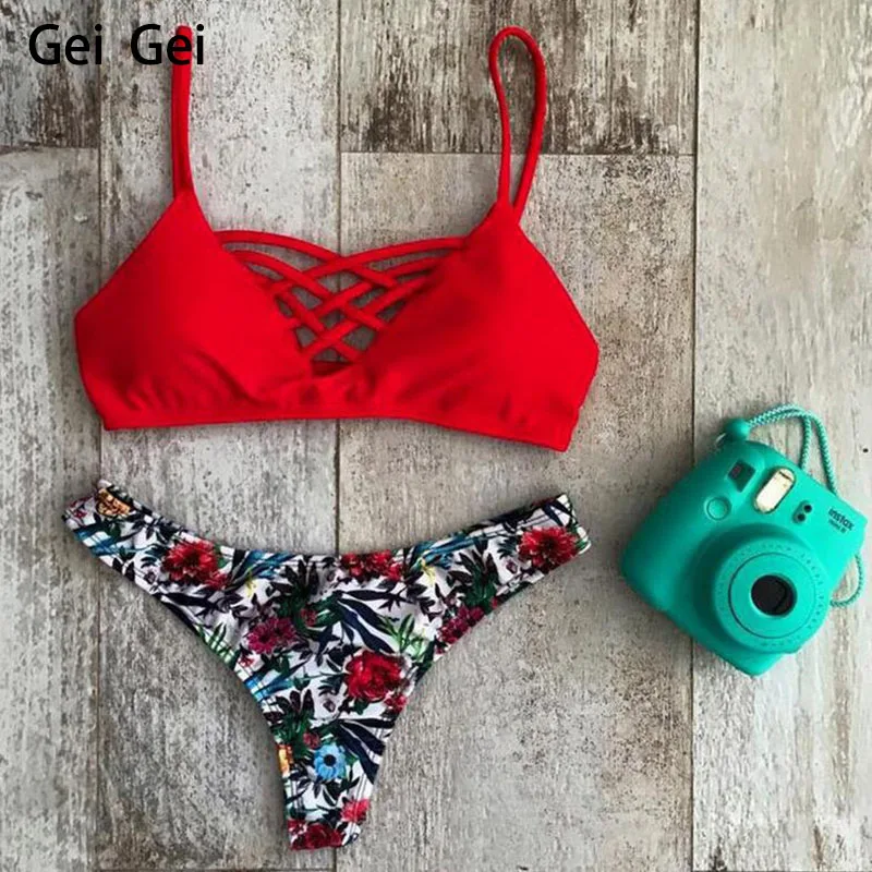 Женский Новый Модный Купальник бикини с принтом в стиле ретро перекрестными