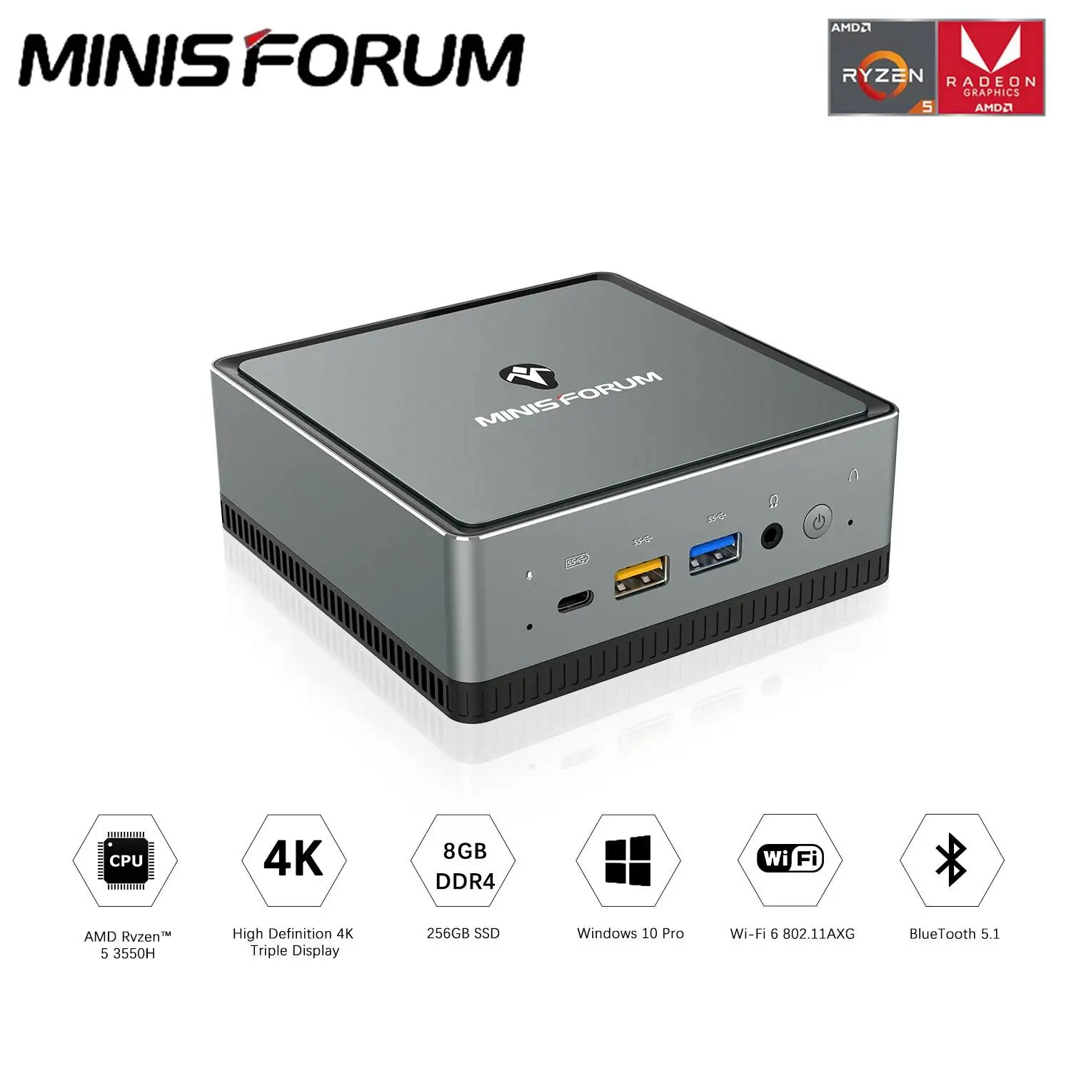 Günstig MINISFORUM DeskMini DMAF5 AMD Ryzen5 3550H 3,7 GHz MINI PC Windows 10 Pro 16GB 512GB WIFI6 Büro MINI PC Gaming TV BOX Beelink