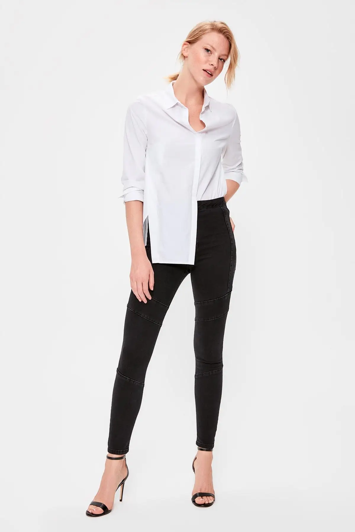 Trendyol Черные Строчки с высокой талией Jegging Джинсы TWOAW20JE0175