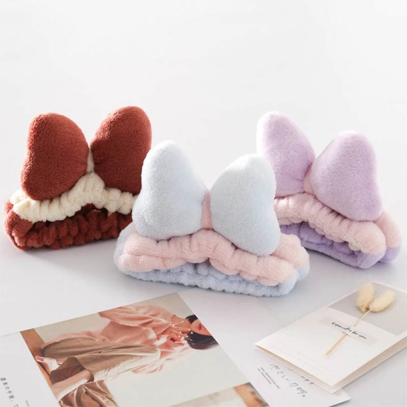 

Sweet Stuffed Big Bread Bow Knot Headband Contrast Color Soft Plush Velvet Makeup Hair Band Wash Face Shower Turban