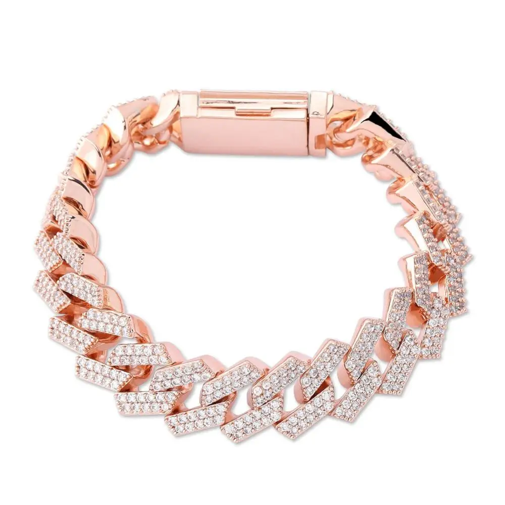 Rose Gold Цзинао 14 мм замок застежка кубинская ссылка 7-9 дюймов браслет Iced Out AAA кубический циркон Bling хип хоп мужские ювелирные изделия подарок - Окраска металла: Rose Gold