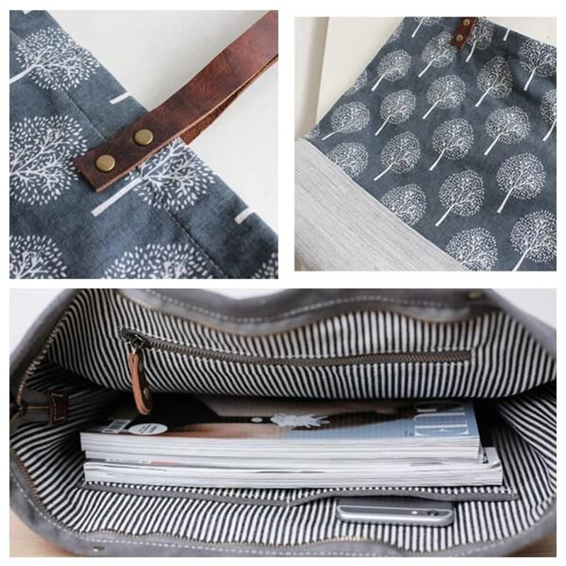 Женская сумка-тоут ручной работы с маленьким деревом цветочным принтом кожаные