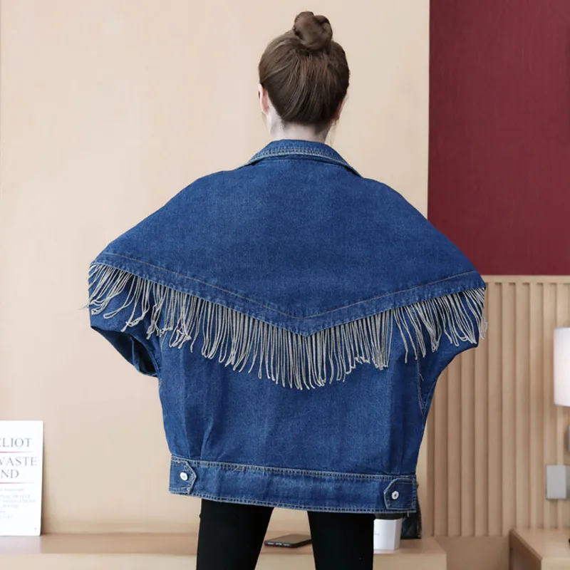 Женская джинсовая куртка повседневная синяя ковбойская свободного покроя с