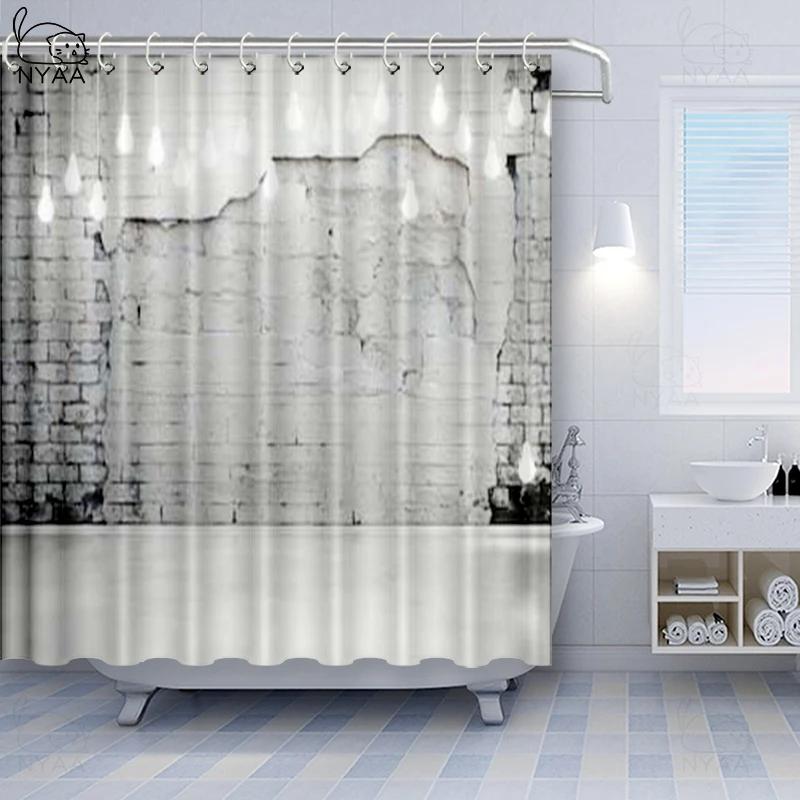 Серые кирпичные стены интерьерные занавески для душа Экологичные современные