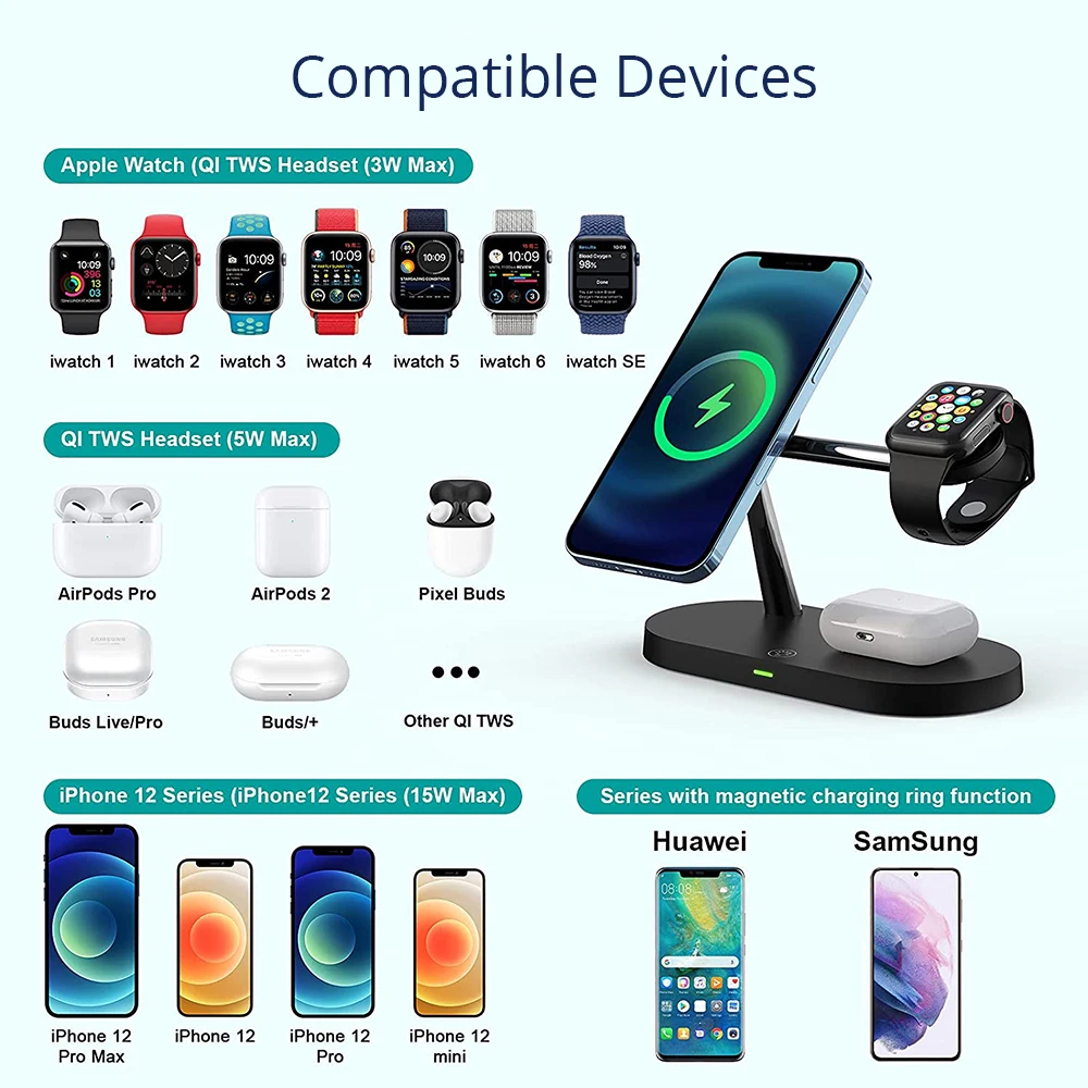 40w magnetic wireless chargers for iphone 13 12 pro11apple watchairpods phone holder 3 in 1 qi wireless charging station free global shipping