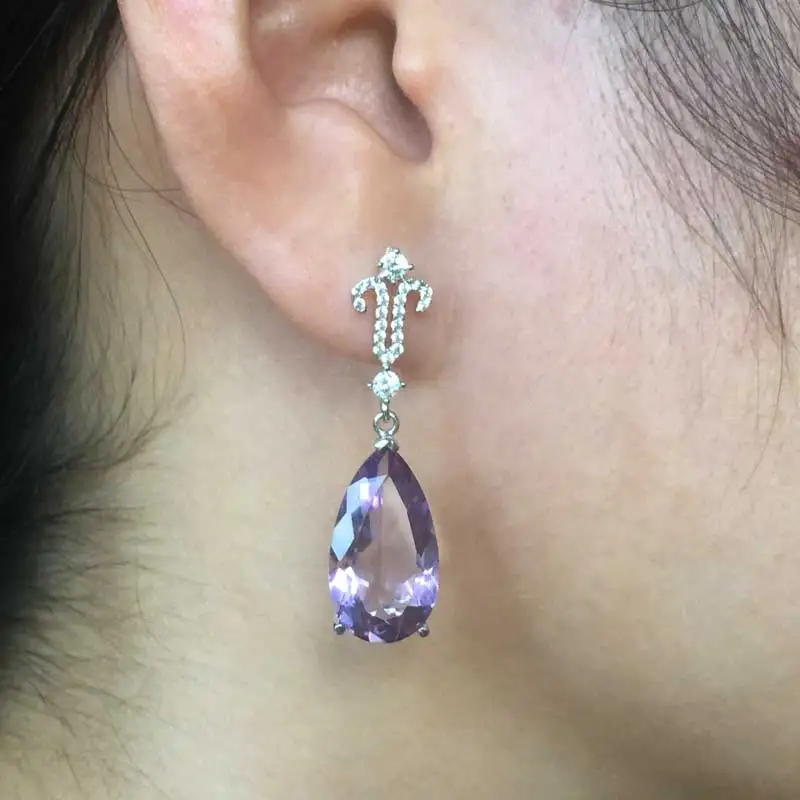 CSJ, новинка, груша, 10*18 мм, 13ct, аметист, хорошие серьги, Стерлинговое Серебро 925 пробы, натуральный драгоценный камень, хорошее ювелирное изделие для женщин, вечерние, подарок